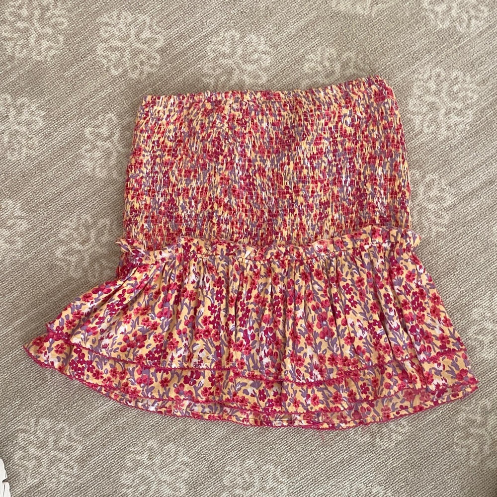 Poupette St. Barth Floral Mini Skirt in Red and Pink
